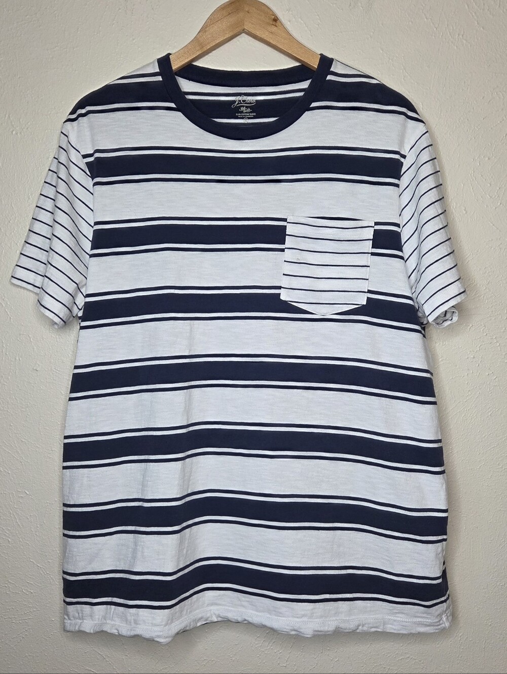 J.Crew Slub Cotton Striped Pocket Tee XL Navy White Casual Crewneck Preppy